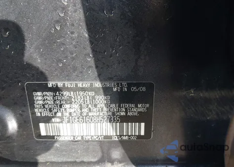 2008 Subaru Impreza 2.5I from USA, damaged, VIN JF1GE61608H527335